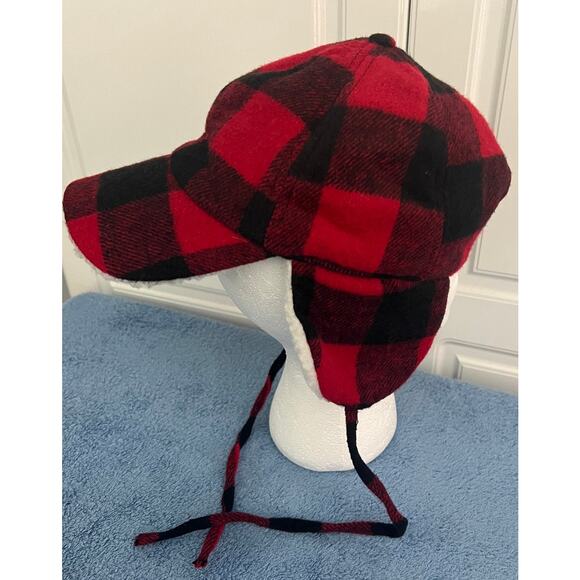 Woodland Creek Men's Trapper Hat Flannel Red/Black Buffalo Plaid Fleece Lined - Picture 9 of 9